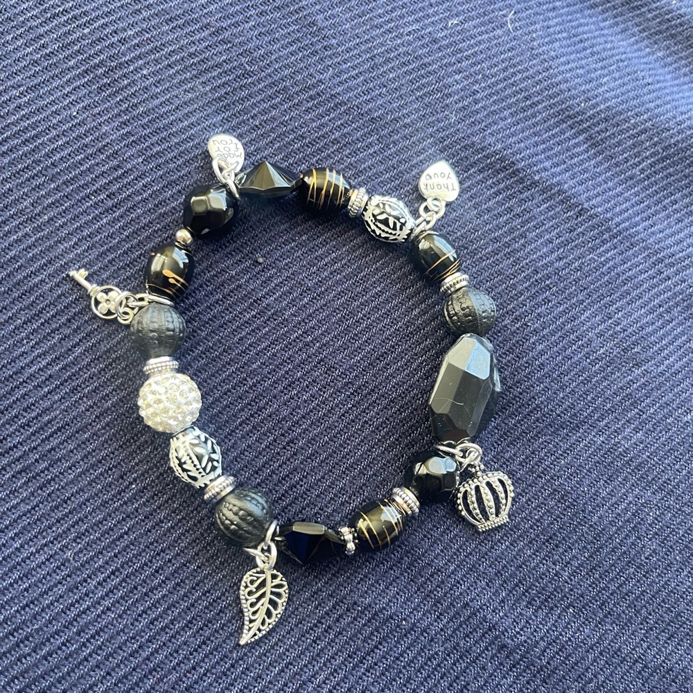 New Hand Made Elegant Black and Silver Beaded Bracelet
